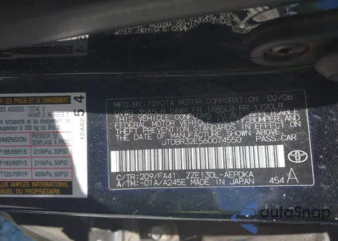 2006 Toyota Corolla Ce z USA, uszkodzony, nr VIN JTDBR32E560074550